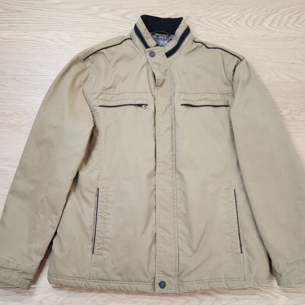 Johnston & Murphy Jacket Men L Field Full Zip Button Up Plaid Lined Bomber Coat
